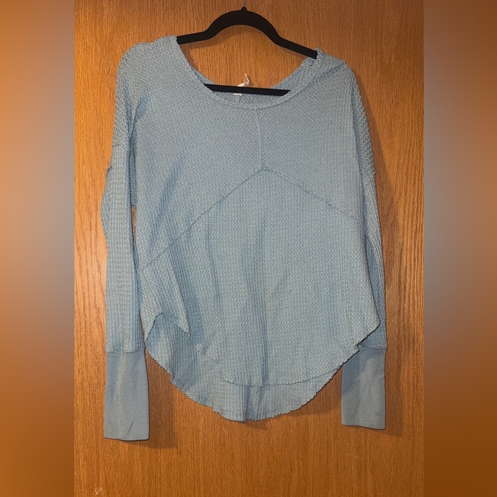 Glyder Freestyle Long Sleeve Waffle Knit Top in Robin Egg Blue